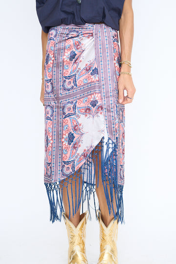 Aries Draped Fringe Hem Midi Skirt