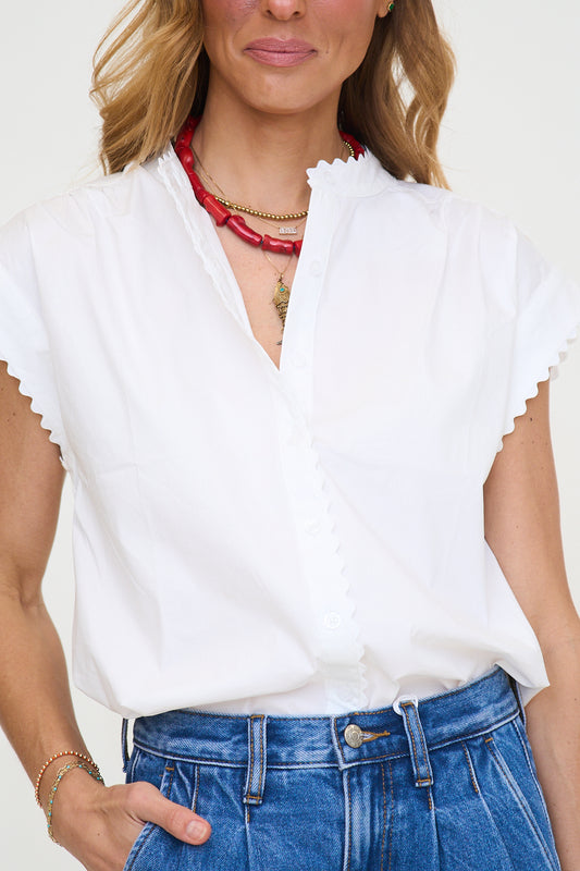 Scallop Trim Cap Sleeve Top