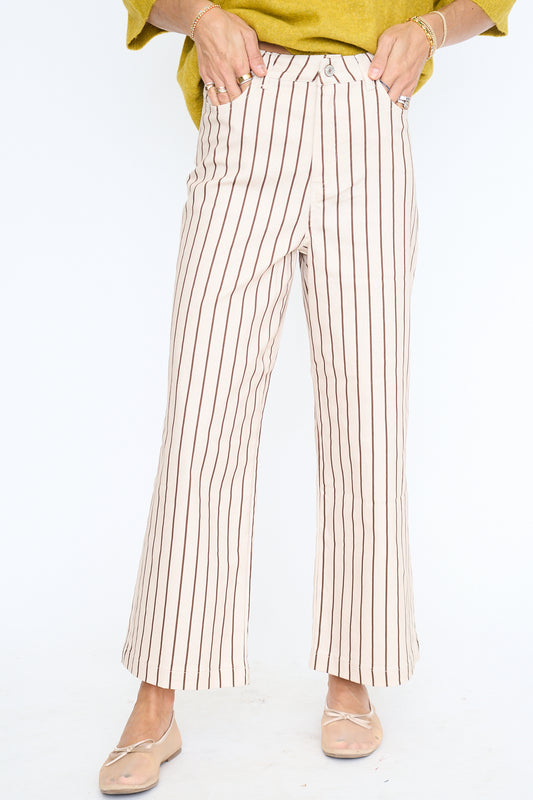 Ecru Stripe Wide Leg Pants