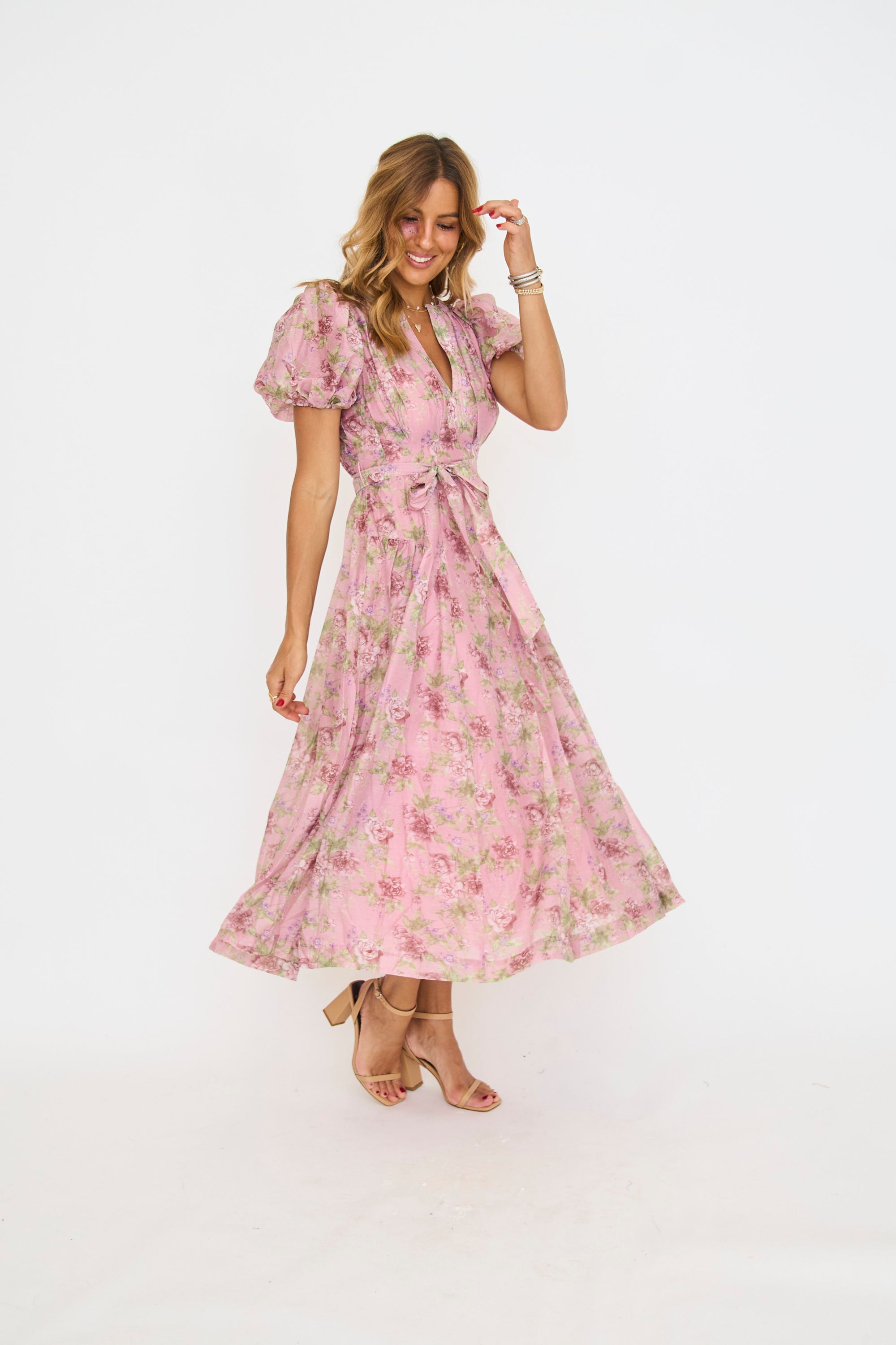 Michelle Floral Belted Midi Dress