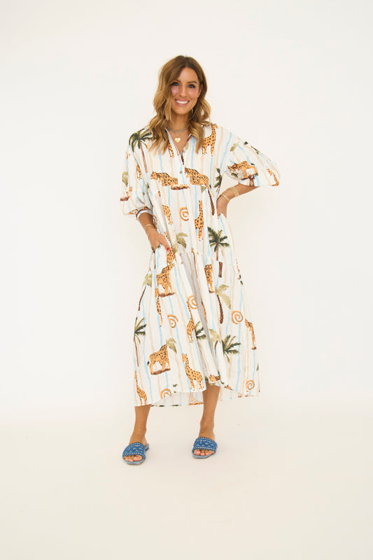 Safari Printed Tiered Shirt Dress