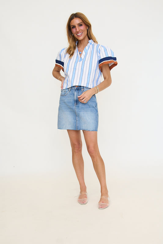 Blue Stripes V-Neck Top
