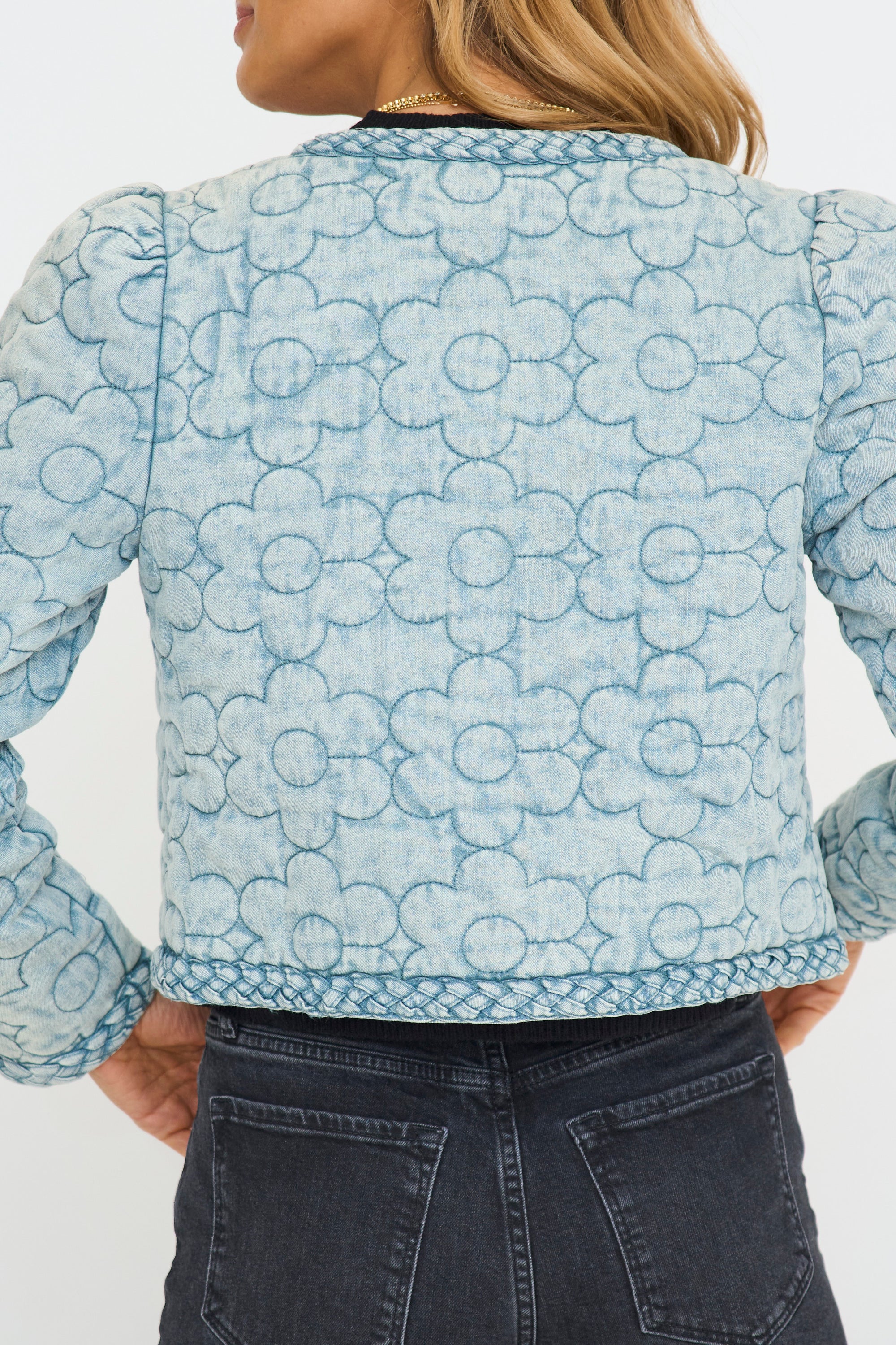 Denim Floral Stitch Jacket