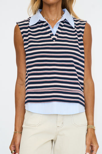 Preppy Stripe Collar Top
