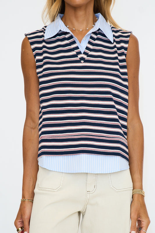 Preppy Stripe Collar Top