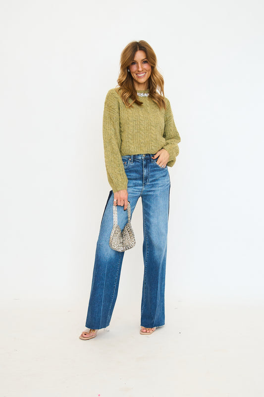 Jewel Embroidered Fuzzy Cable Knit Chunky Sweater