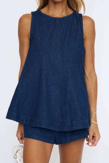 Denim Trapez Shorts Set