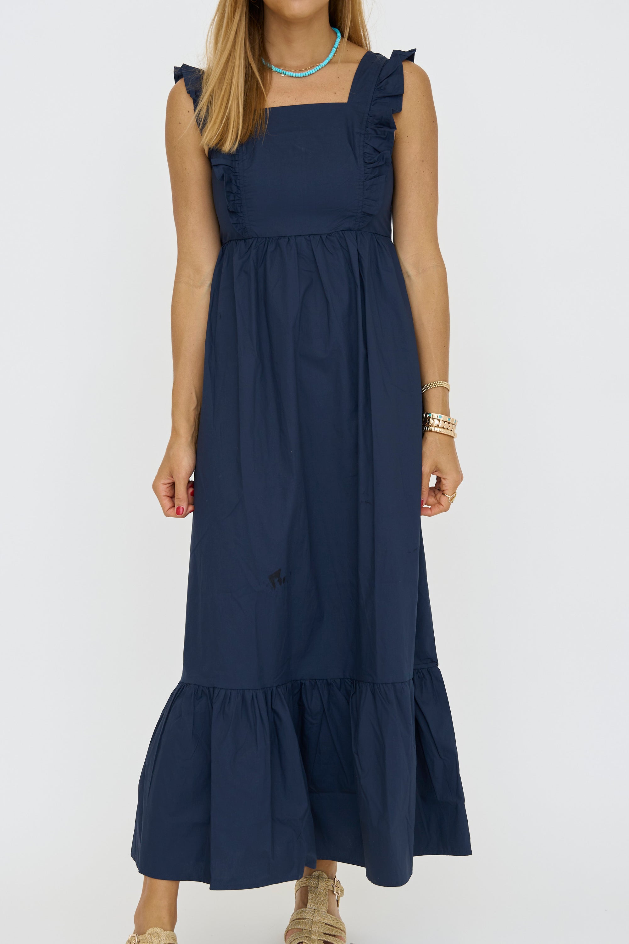 Ruffled Square Neckline Long Dress