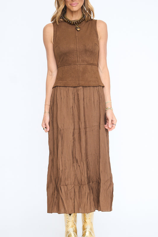 Caramel Mixed Media Midi Dress