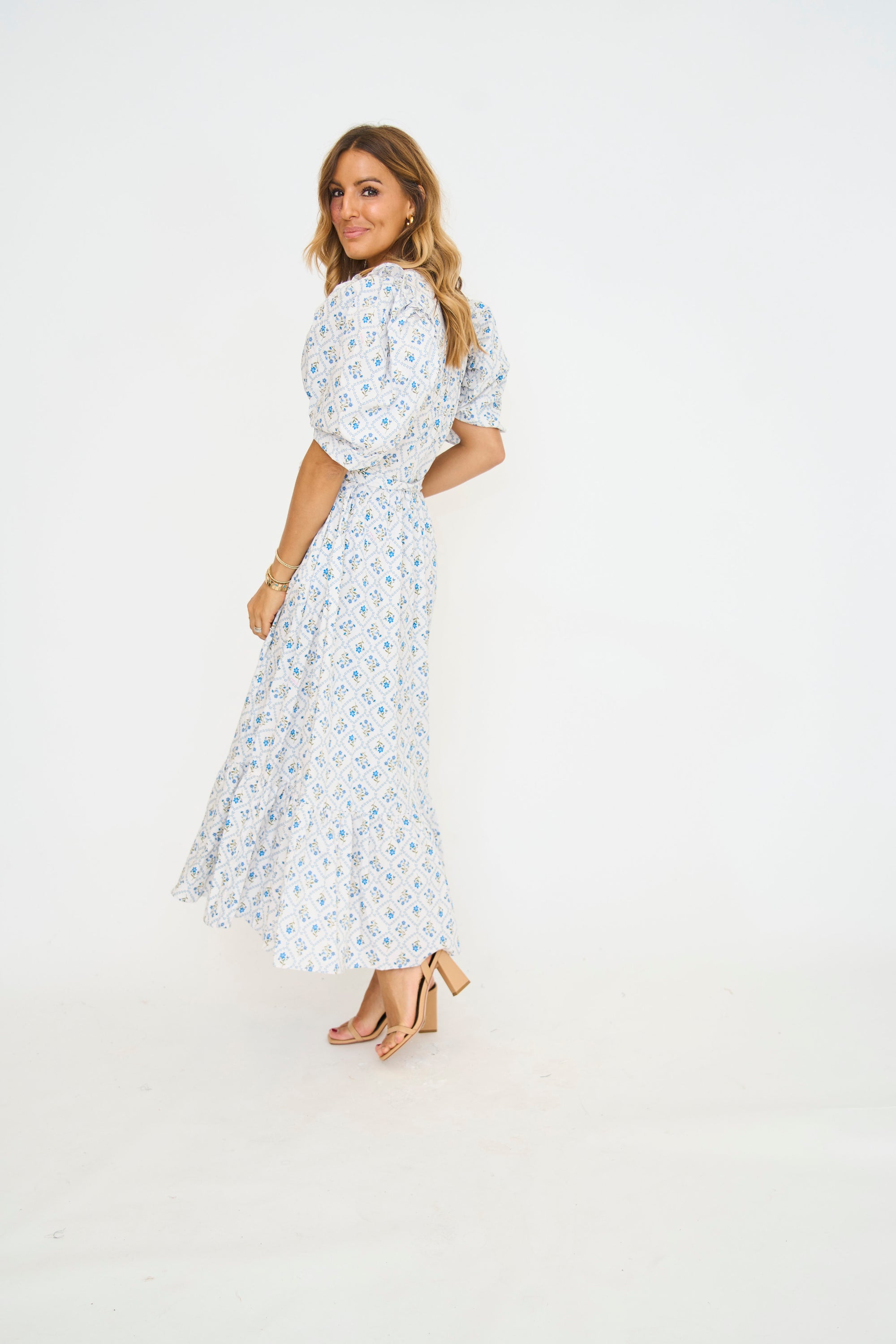 French Floral Garden Puff Sleeve Maxi Dress