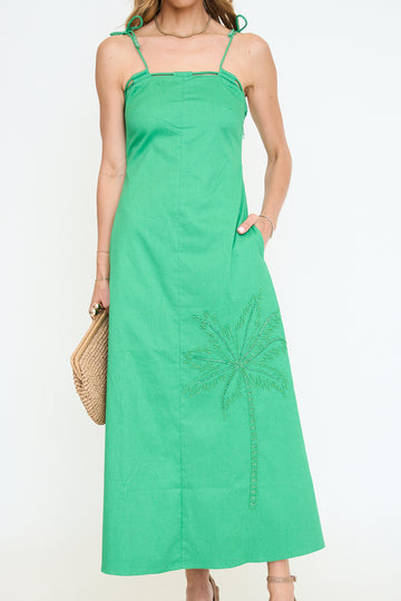 Hattie Beaded Stretch Cotton Blend Maxi Sundress