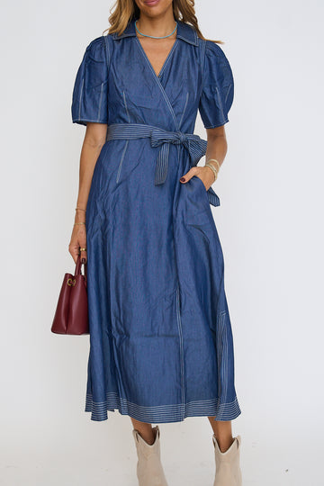 Rosanna True Wrap Denim Midi Dress