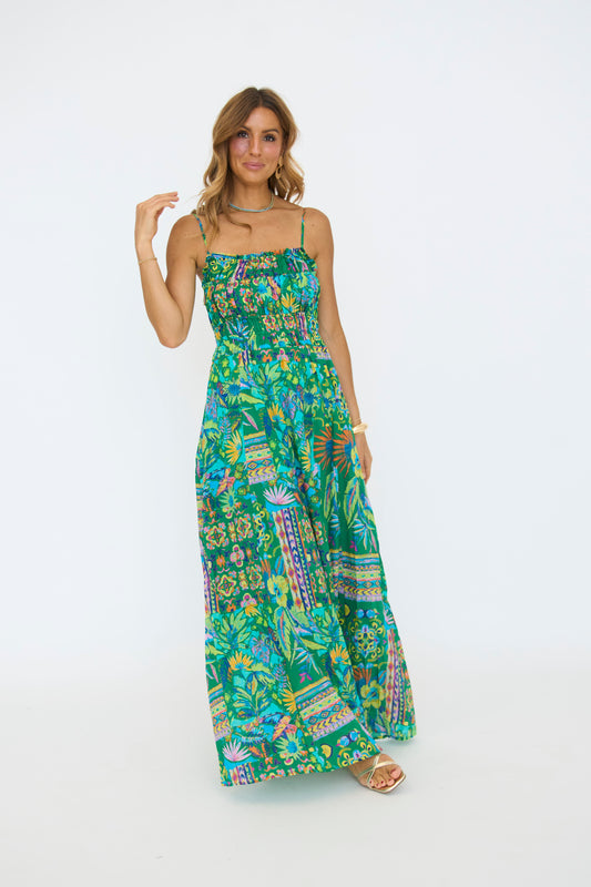 Green Multi Abstract Maxi Dress