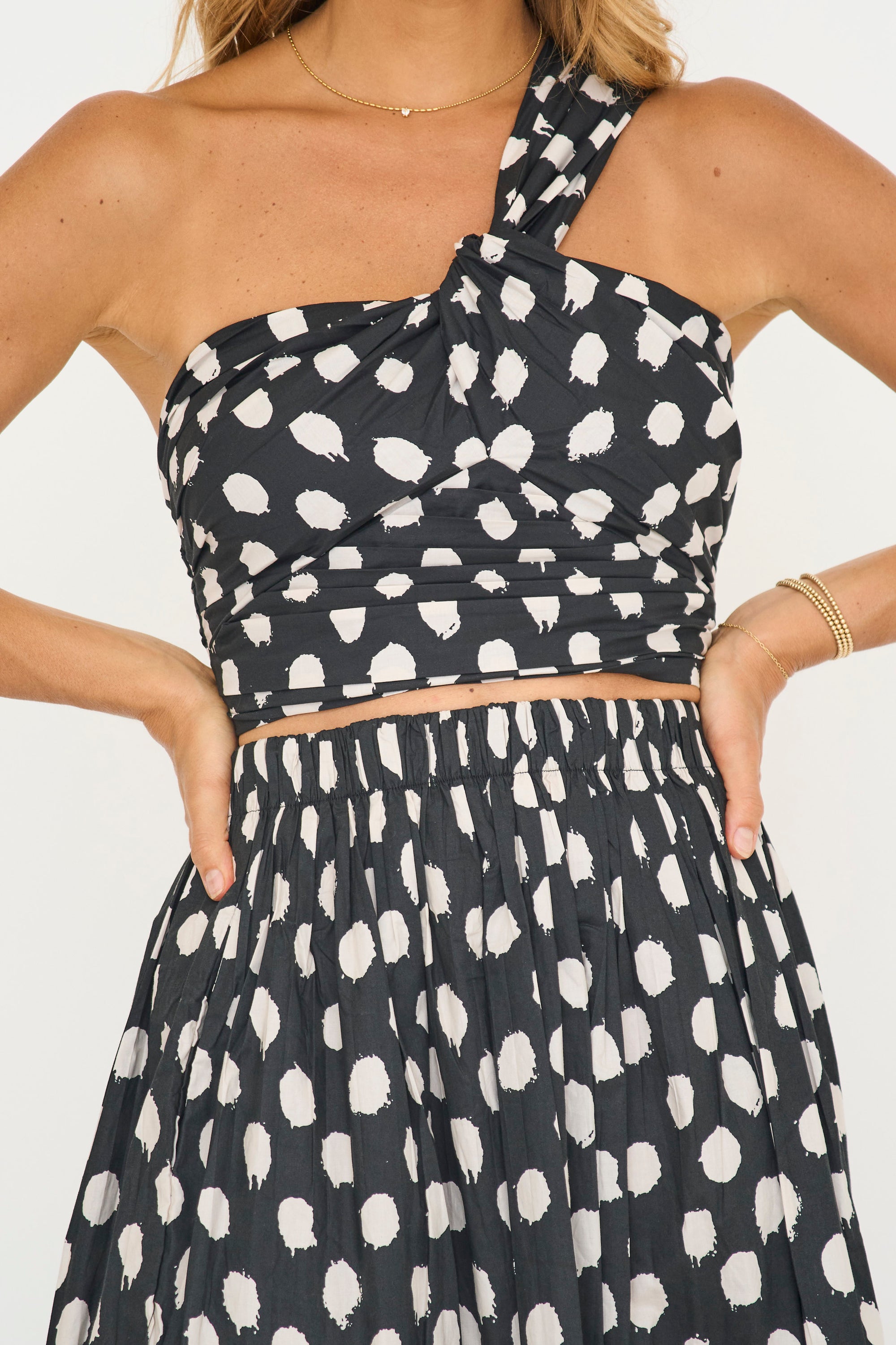 Sophia Polka Dot Print One Shoulder Top