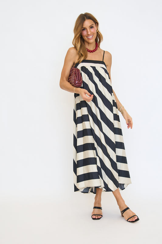 Bold Stripes Adjustable Straps Flowy Maxi Dress