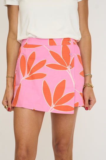 Palm Leaf Floral Wrap Skort