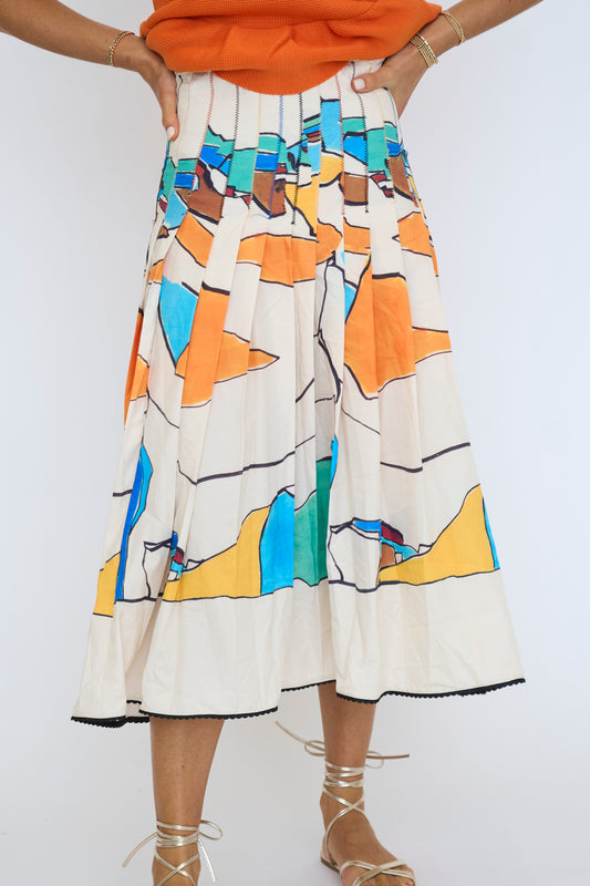 Abstract Pleated Midi Skirt