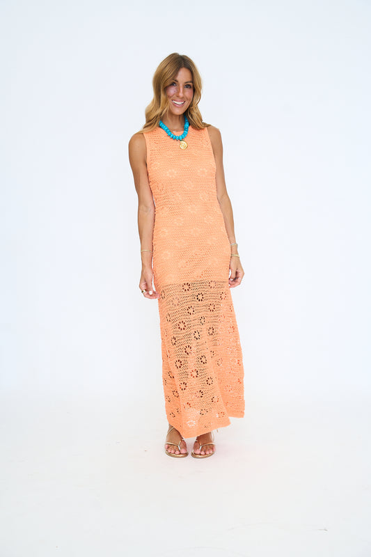 Sleeveless Crochet Effect Maxi Dress