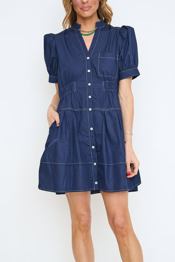Solid Puff Sleeve Mini Dress
