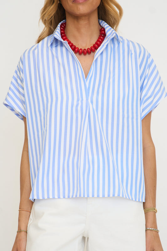 Stripe Signature Vneck Collar Top