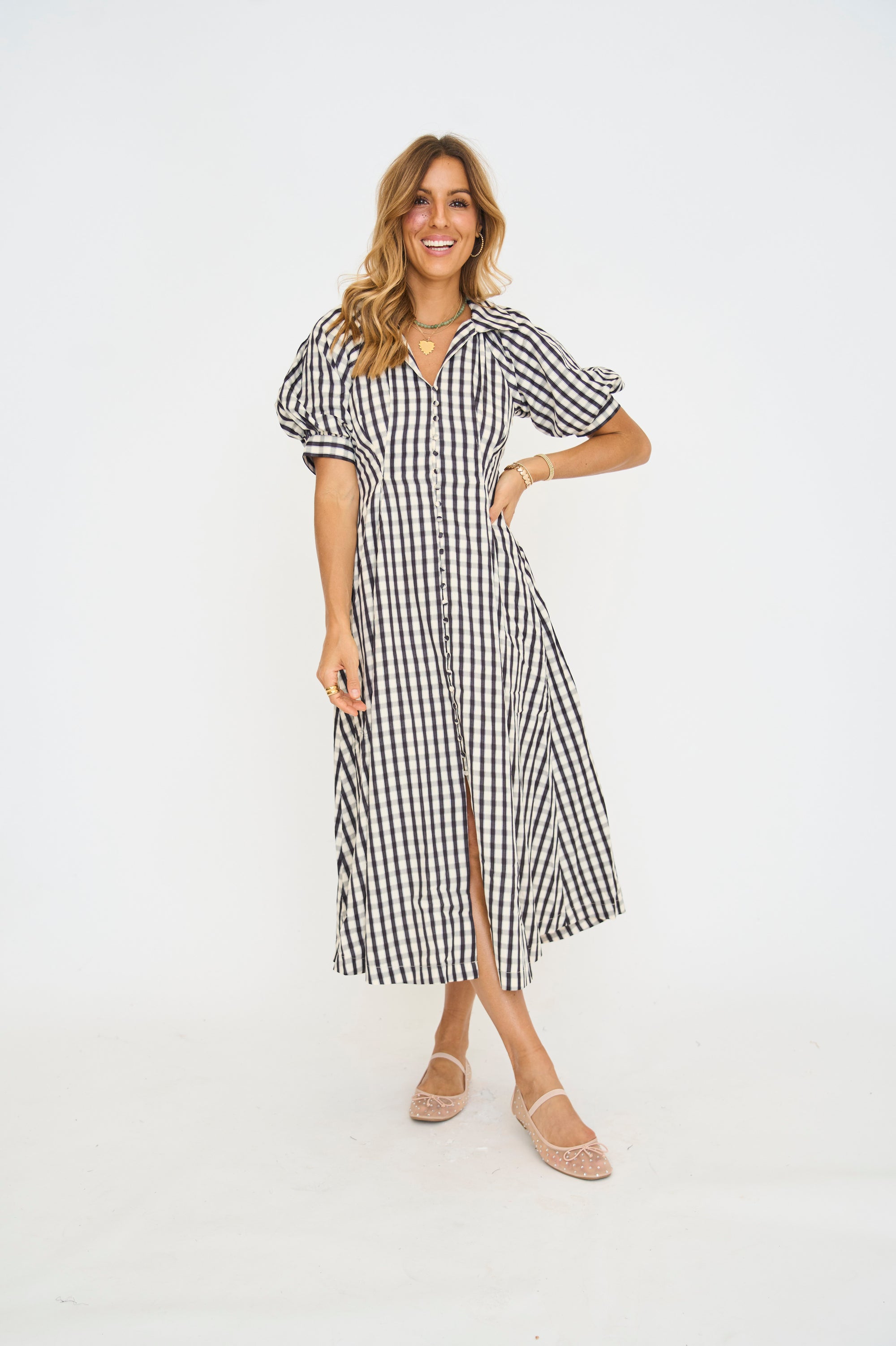 Gingham Check Midi Dress