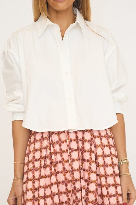 Cropped White Button Down Shirt