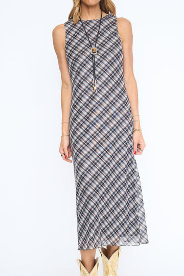 Parker Plaid Mesh Maxi Dress
