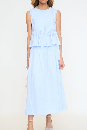 Pintucked Sleeveless Top Midi Skirt Set