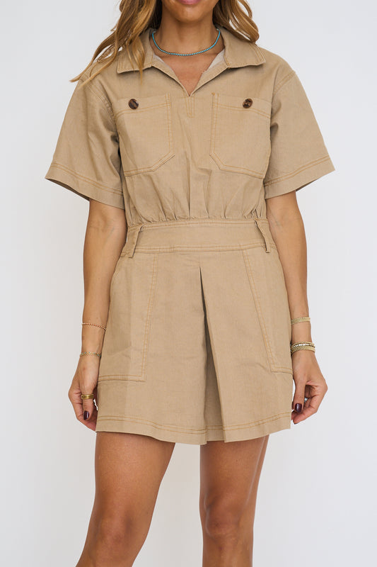 Safari Vibe Short Sleeve Mini Dress