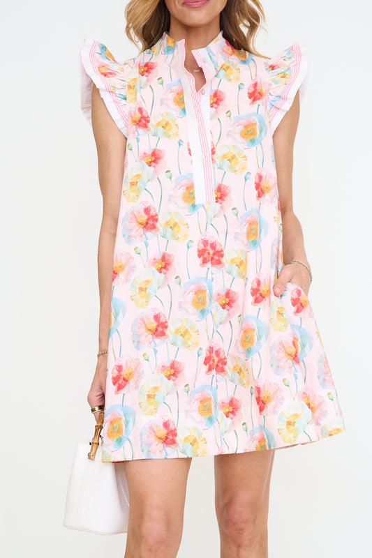Ruffled Cap Sleeves Floral Dress