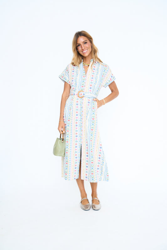 French Cottage Floral Maxi Dress W/Belt