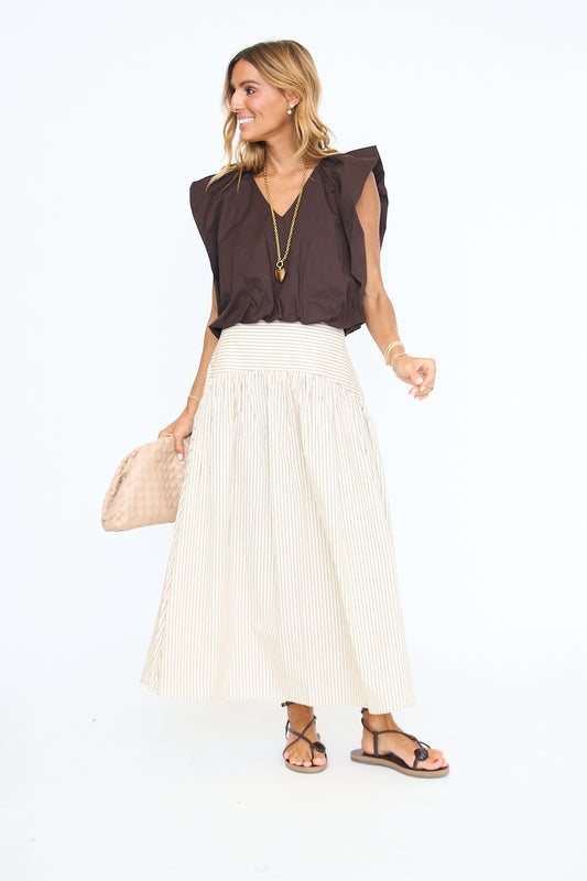 Fall Solid Poplin V-Neck Bubble Top
