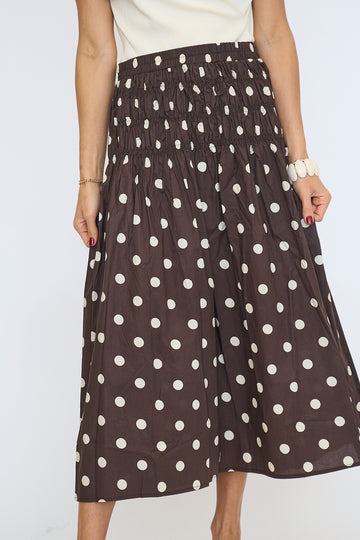 Brown Polka Dot Midi Skirt