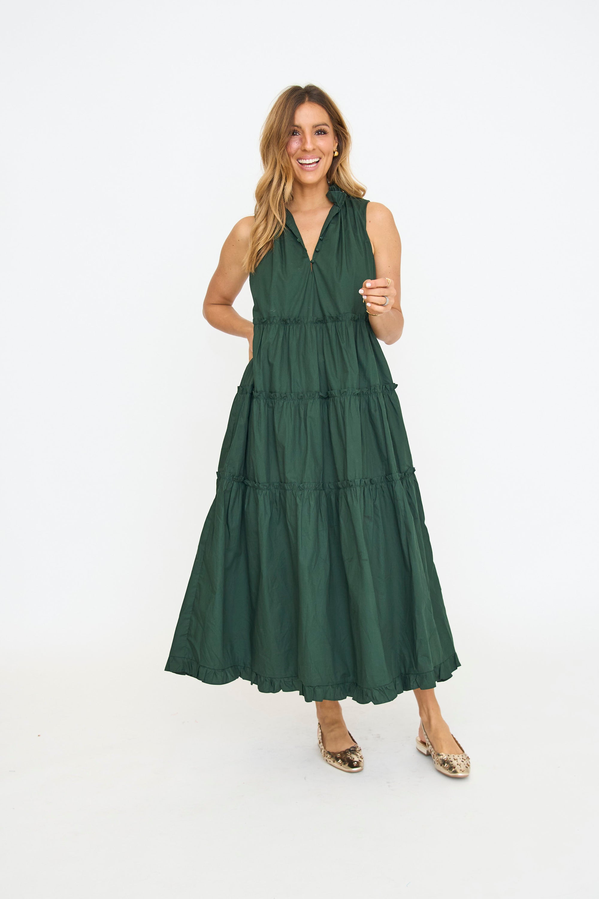 Hunter Green Ruffled Maxi Dress