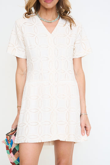 Embroidered Eyelet Mini Dress