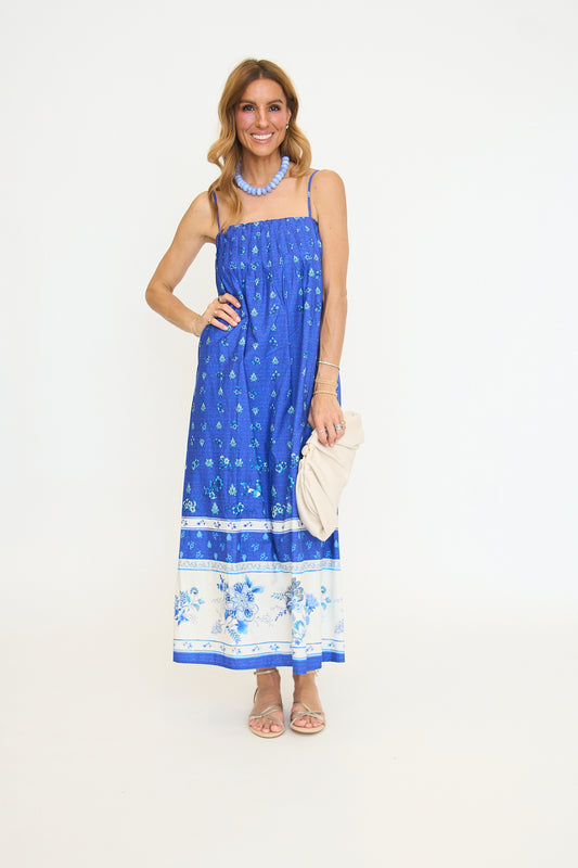 Pleated Floral Print Sleeveless Maxi Dress