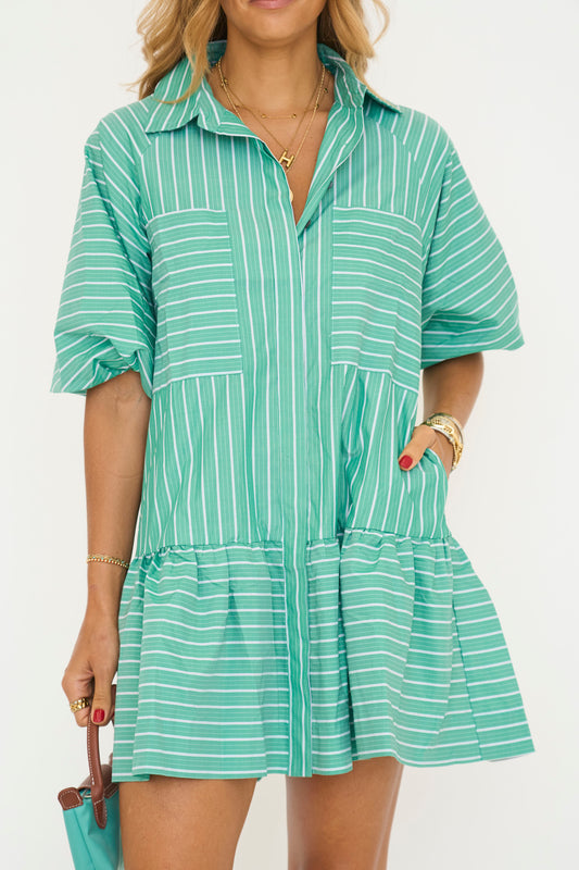 Stripe Pocket Ana Ruffle mini Dress