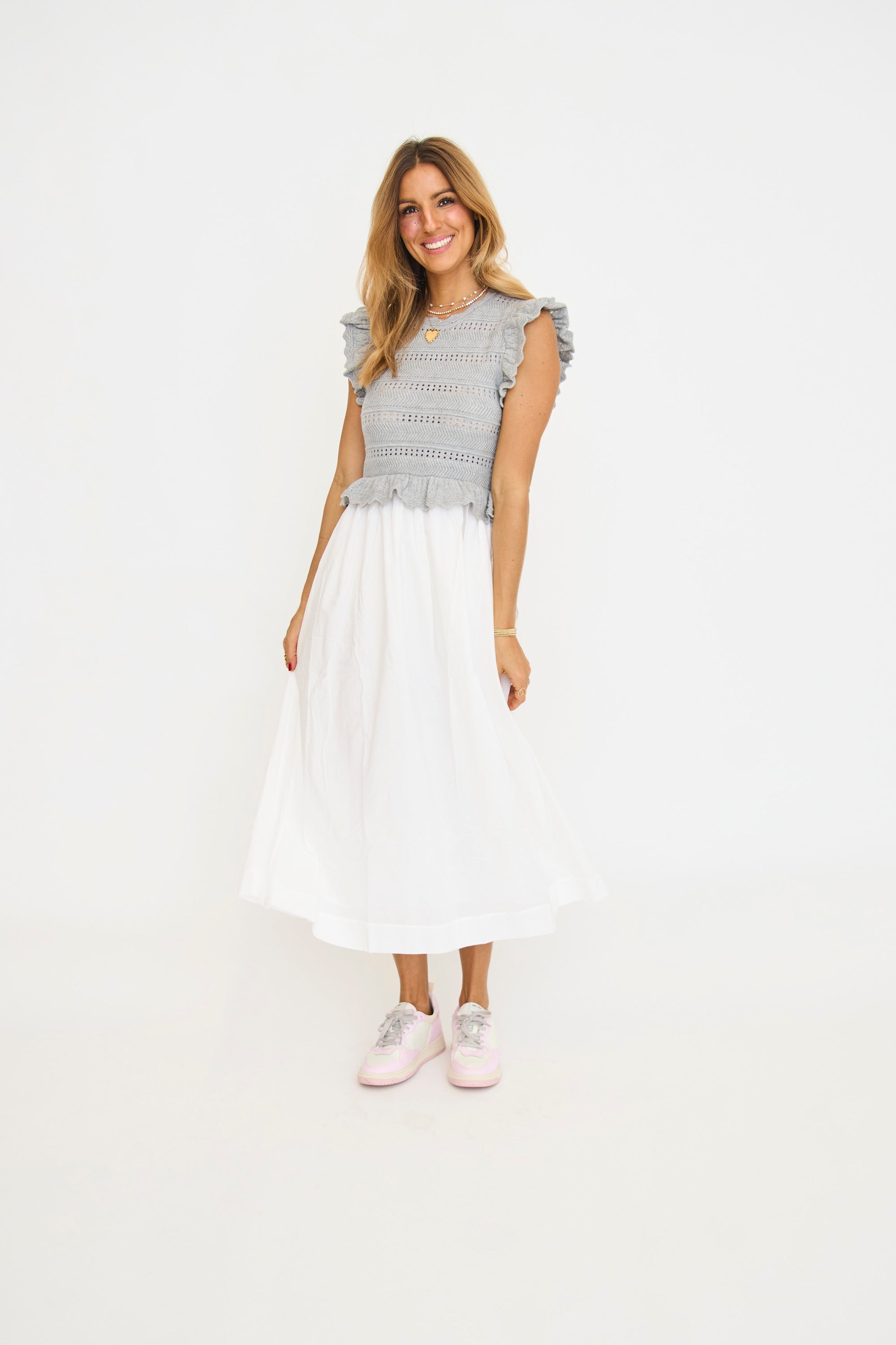 Heather Grey Mixed Media Midi Dress