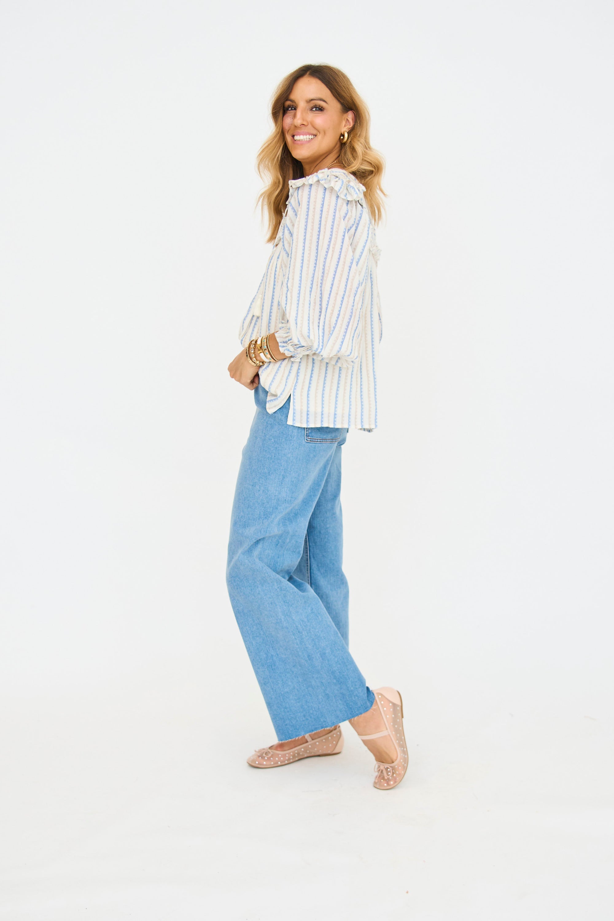 Leah Neutral Stripe Blouse