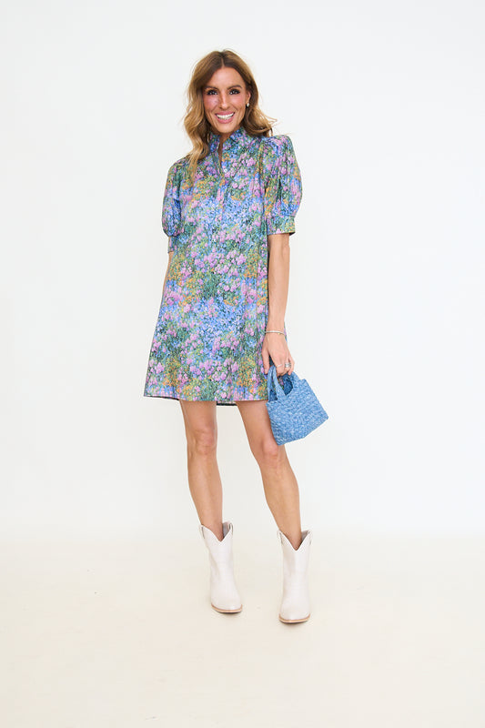 Botanical Print Puff Sleeve Mini Dress