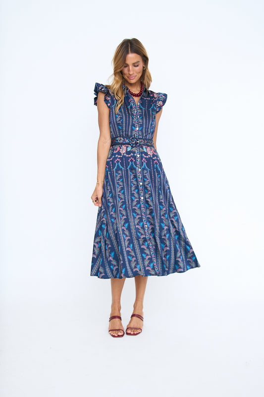 Karly Ruffled Sleeve Shirt Midi Dress