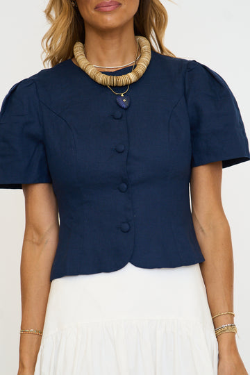 Nataly Puff Sleeve Button Front Blouse