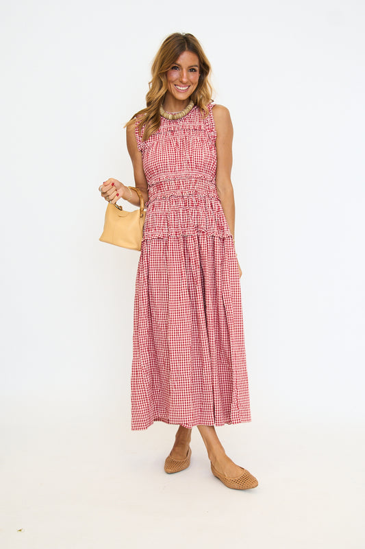 Smocked Gingham Maxi Dress
