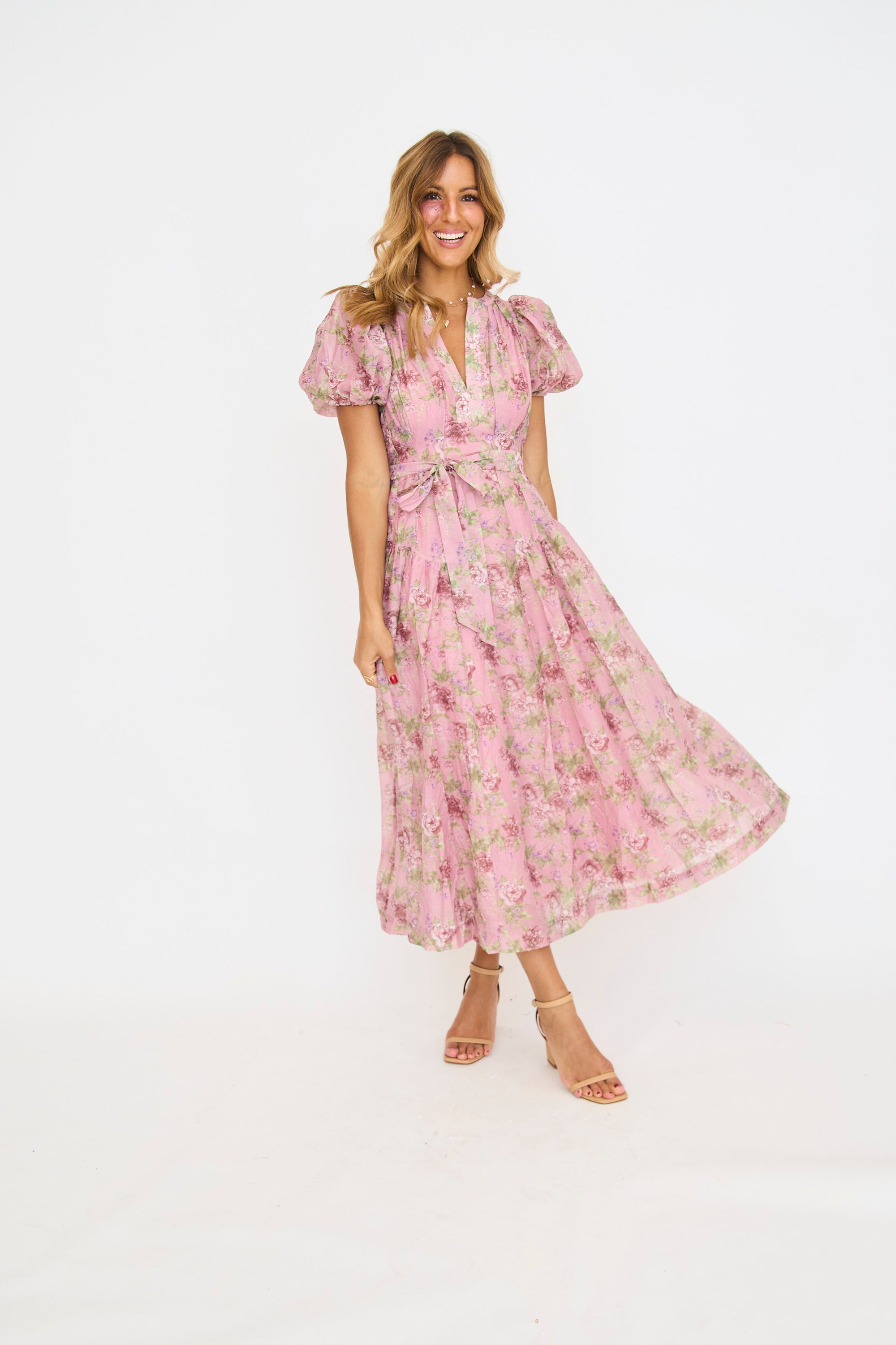 Michelle Floral Belted Midi Dress