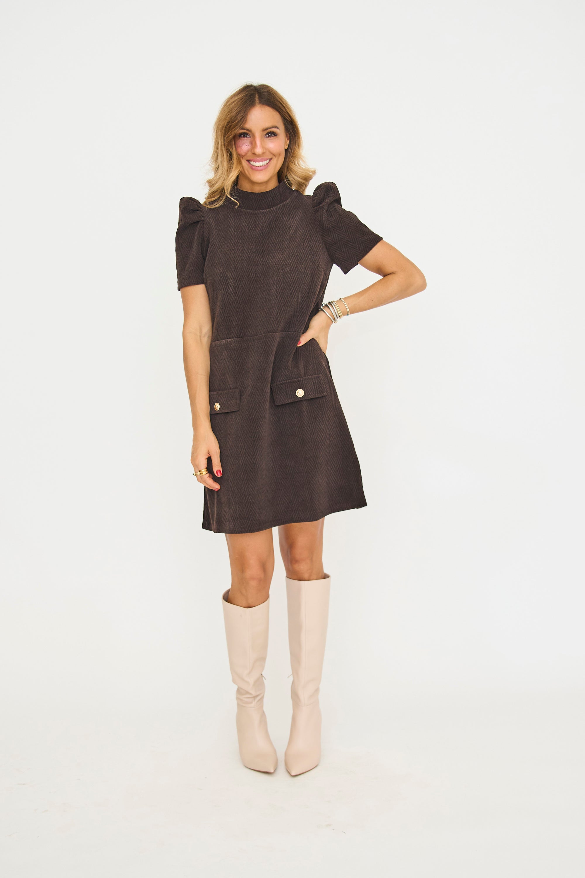 Chenille Short Sleeve Mini Dress