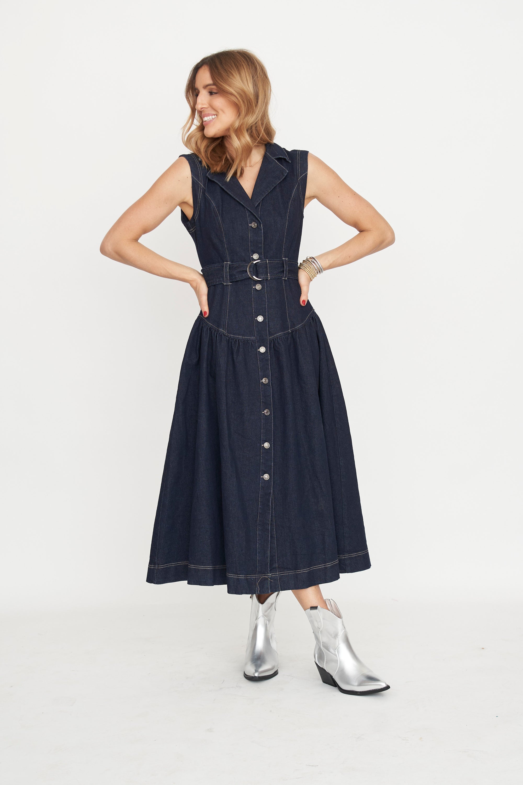 Dark Indigo Denim Midi Dress