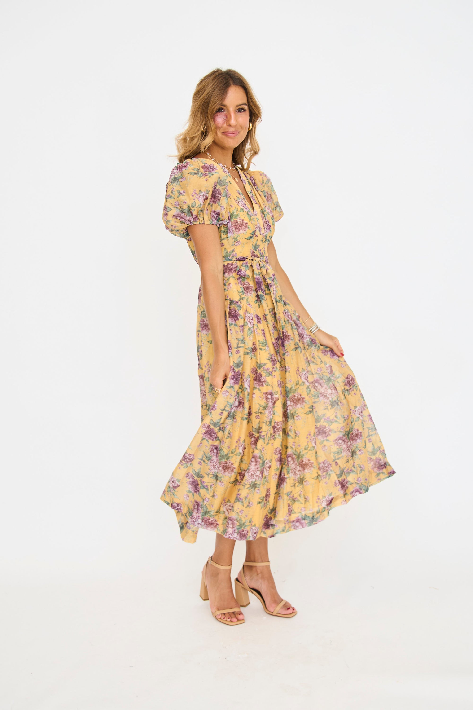 Michelle Floral Belted Midi Dress