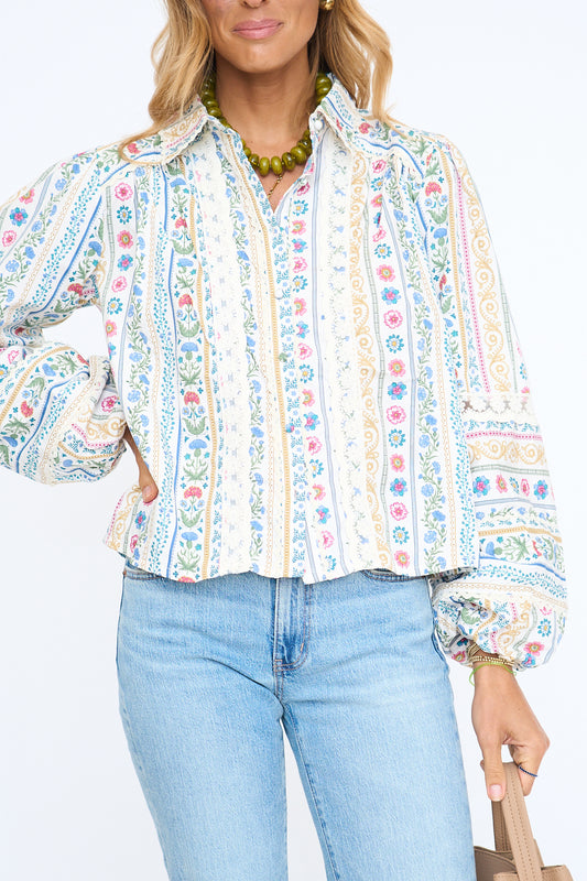 Classic Button Up Top in French Cottage Floral