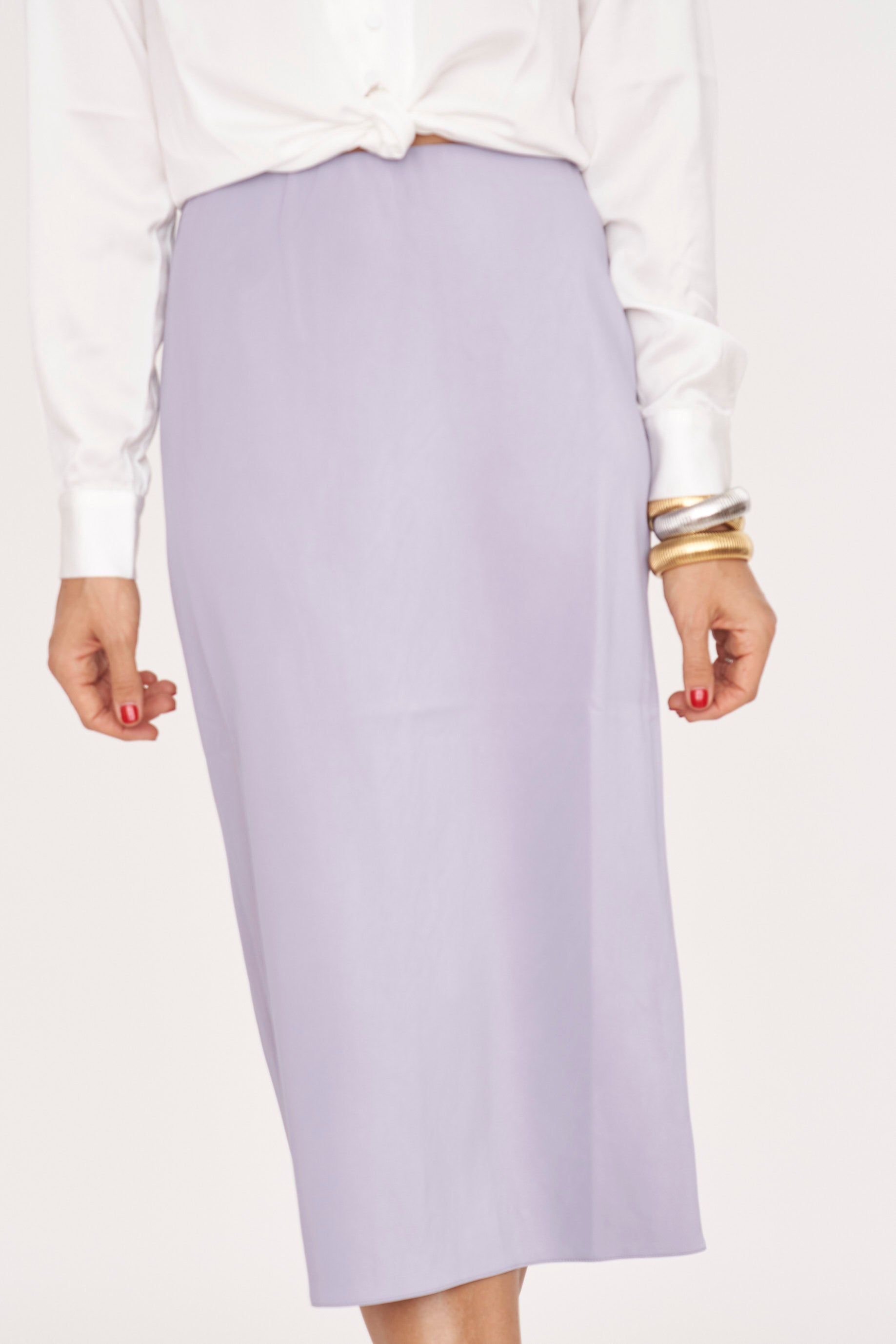 Ello Lavender Leather Midi Skirt