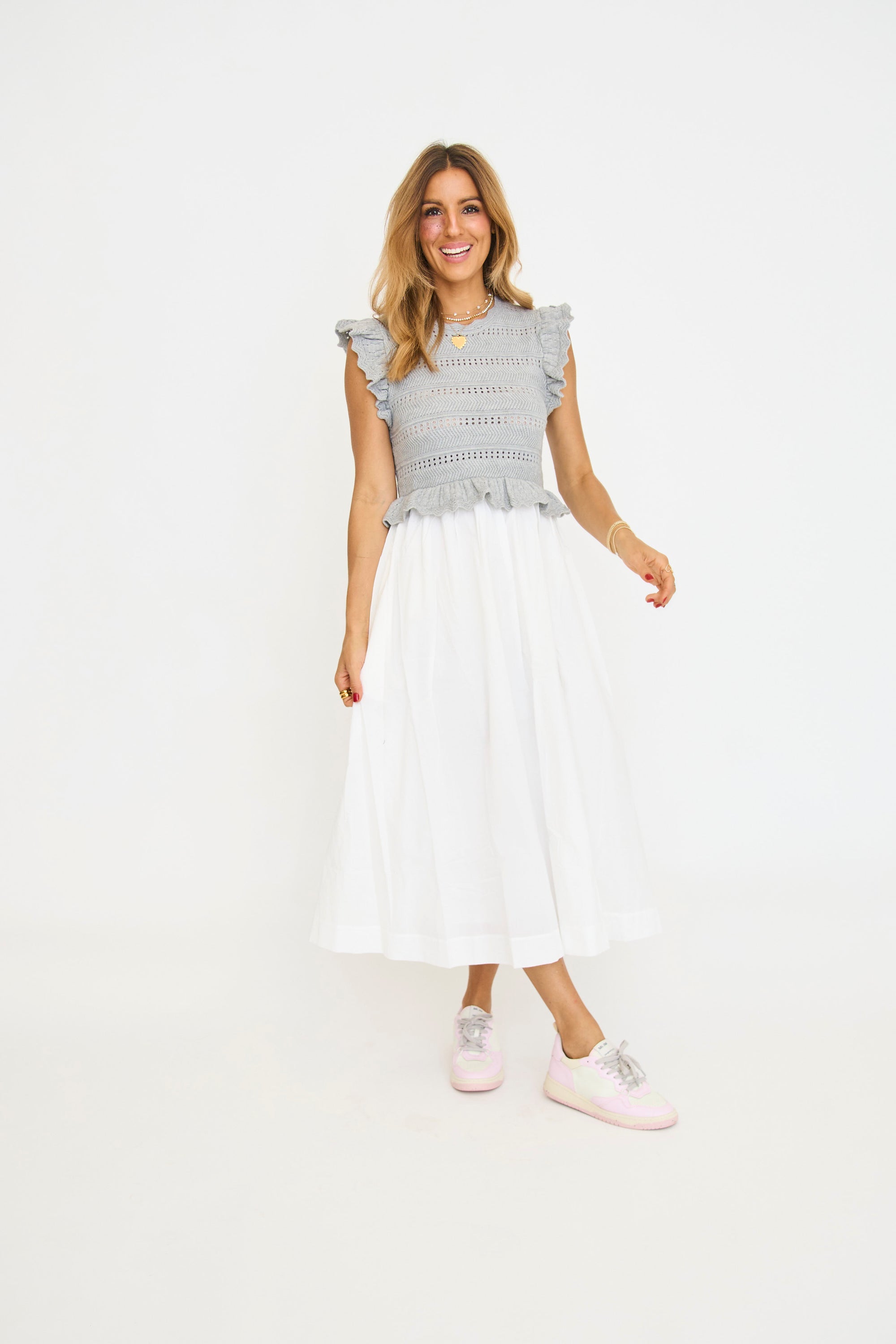 Heather Grey Mixed Media Midi Dress